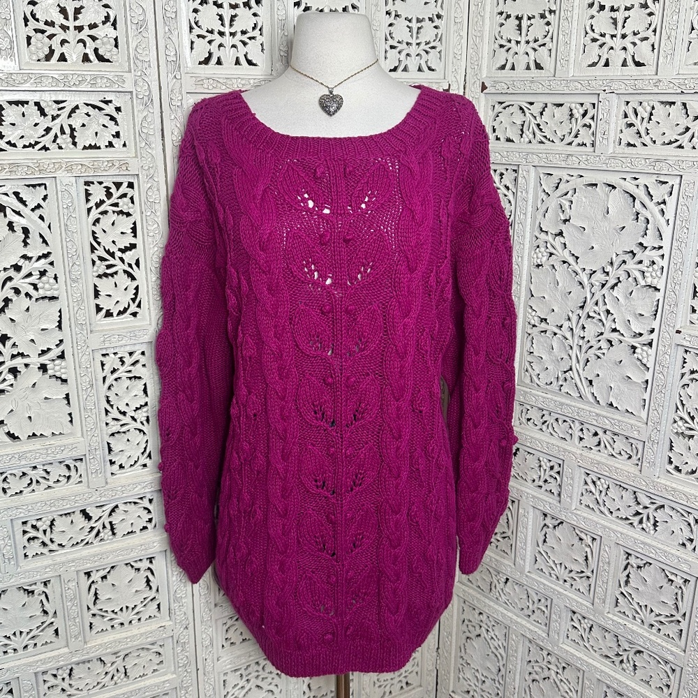 Vintage Nordstrom Point‎ Of View Purple Magenta Chunky Oversized Bubble Sweater